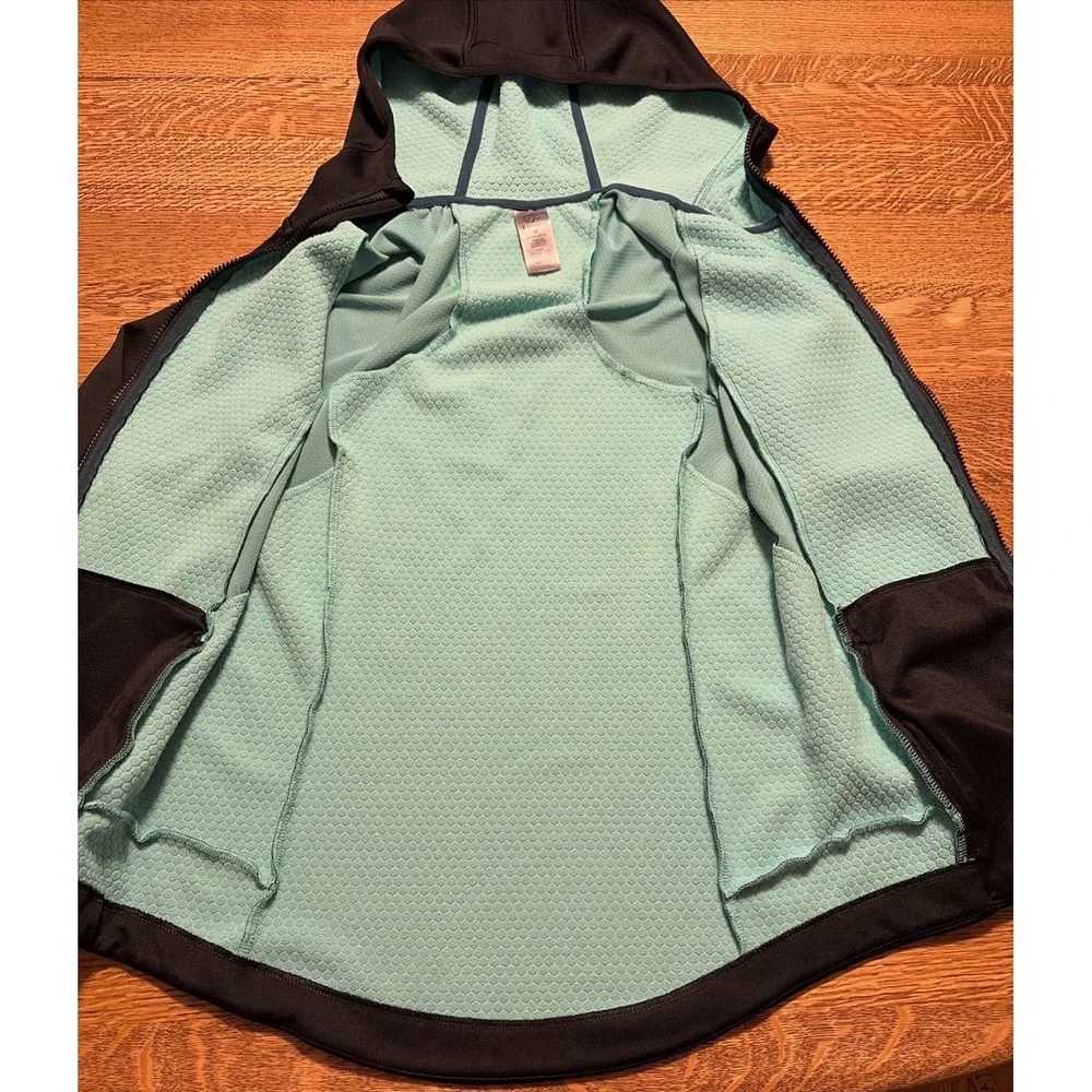 Woman's Champion C9 Hooded Waffle Fleece Lined Athletic Jacket Medium Black/Teal